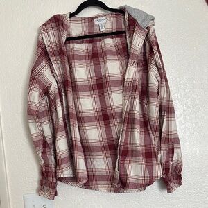 Arizona Jean Company Red and White Plaid Shirt Jacket